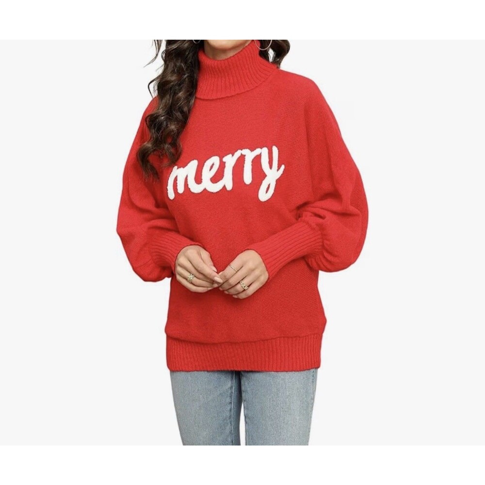 Sweater red merry Christmas holiday winter bloggers favorites snow season sz XXL
